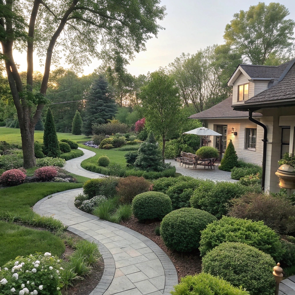 Residential landscape with elegant pathways